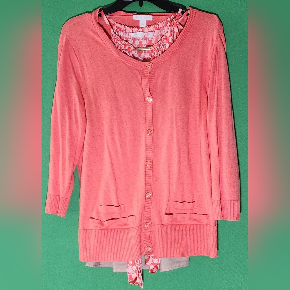 New York & Company Coral Adjustable Tank With 3/4 Sleeve Cardigan Size L